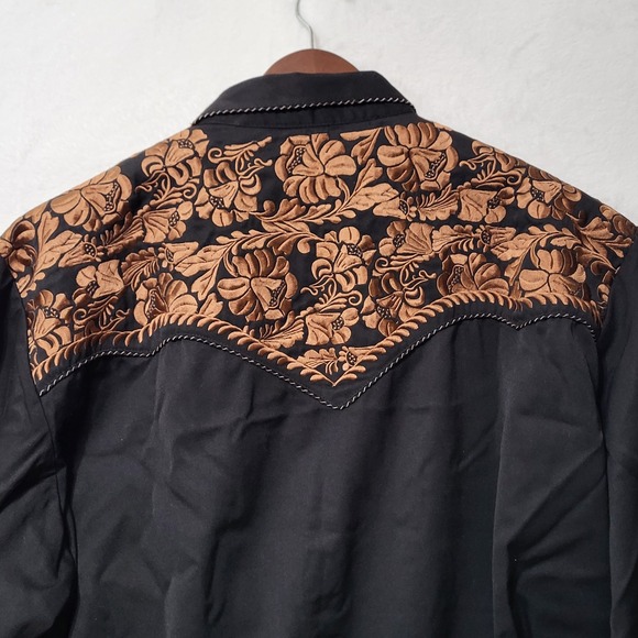 Scully Western Shirt Mens XL Embroidered Floral Cowboy Rodeo Pearl Snap - Picture 6 of 15